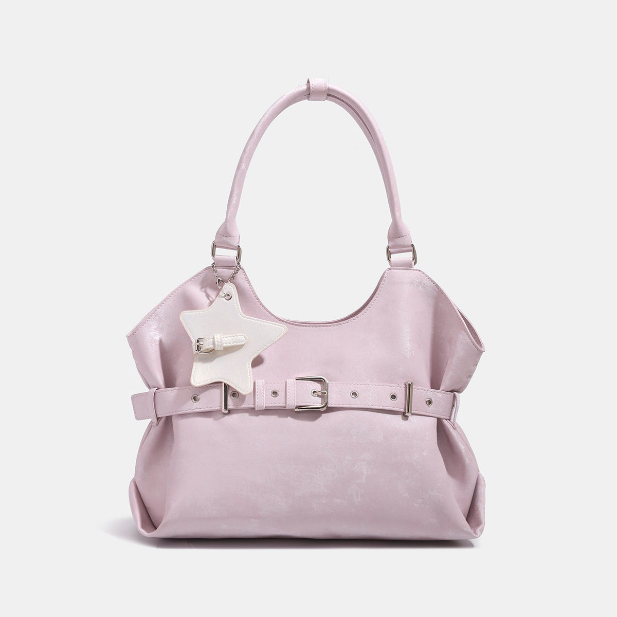 Large belt-designed single-shoulder tote bag for women with spacious interior and structured silhouette