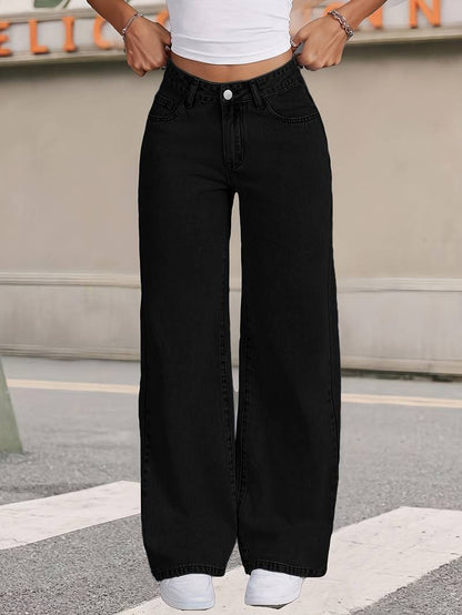 Black draped floor-length straight-leg jeans from My Store
