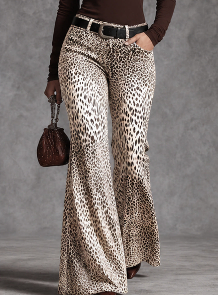 Women's retro leopard-print high-waisted flare pants from My Store