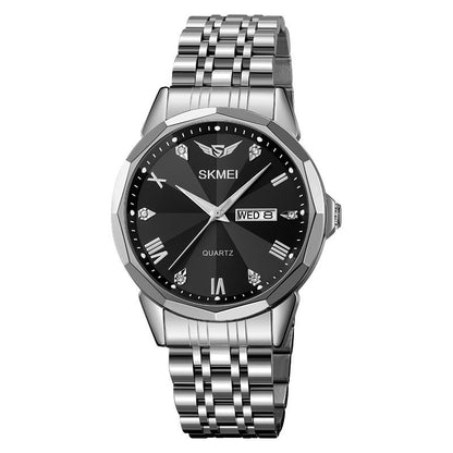 Business solid steel band calendar casual waterproof watch with round dial
