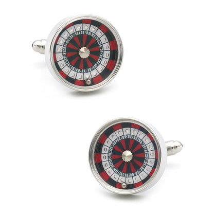 Lucky Spin round cufflinks for men with a rotating center design, shown in silver tone