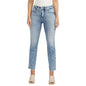 BackUPMYFILESNOW® Indigo Sky High Rise Straight Jeans displayed on a model, showcasing the fit and denim texture.