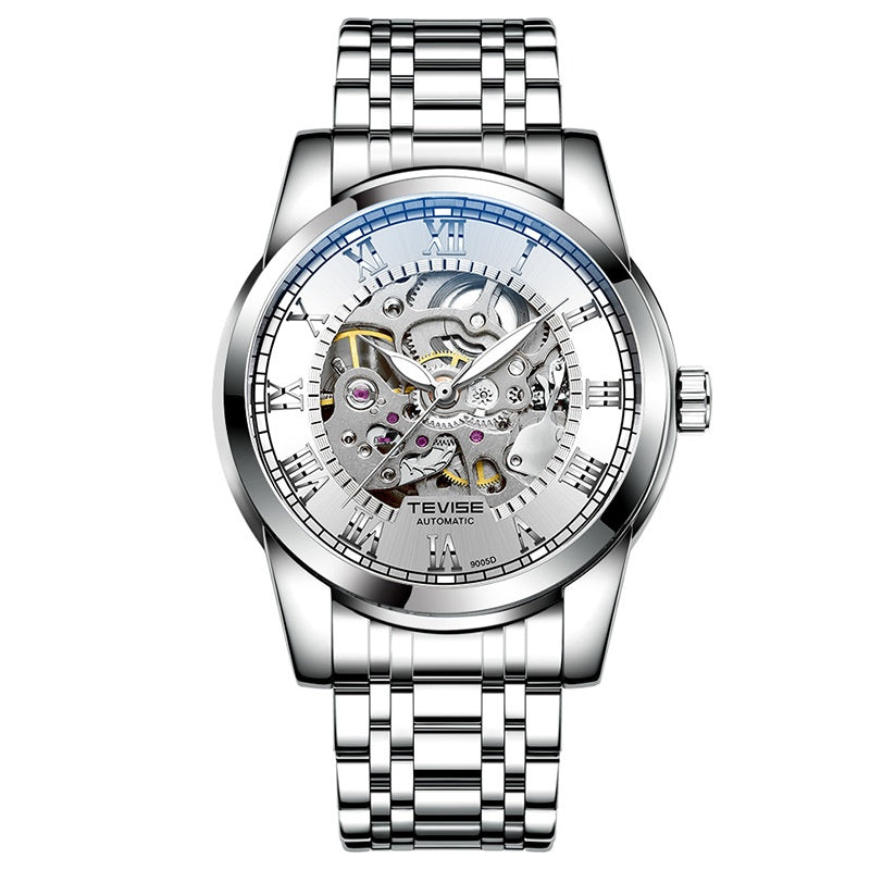 Waterproof men's automatic minimalist mechanical watch with hollow design and luminous hands