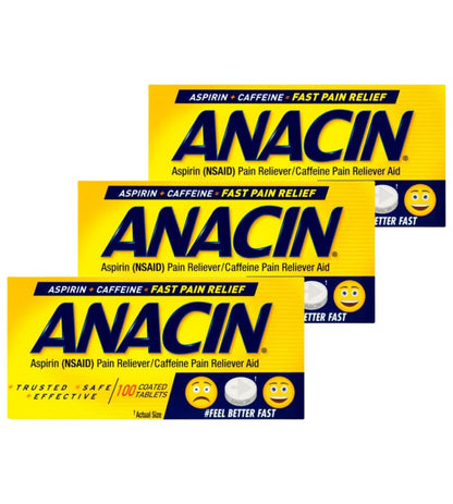 ANACIN Quick Headache Relief Aspirin Tablets 100 Count (3-Pack)