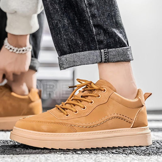 Men's breathable platform sneakers, versatile casual skate shoes with leather-style upper and chunky sole