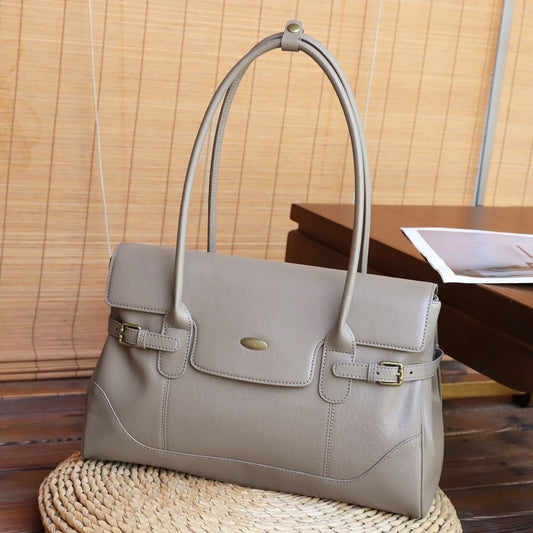Women's first-layer cowhide large-capacity tote bag, commuter shoulder and underarm style
