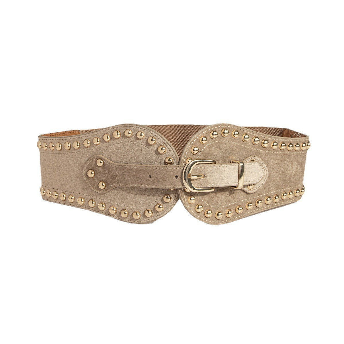 Women's suede rivet elastic wide waist belt with adjustable seal, Western-style design by My Store