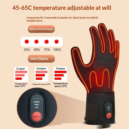 Outdoor mountaineering rechargeable heated gloves with insulated black design and adjustable wrist straps