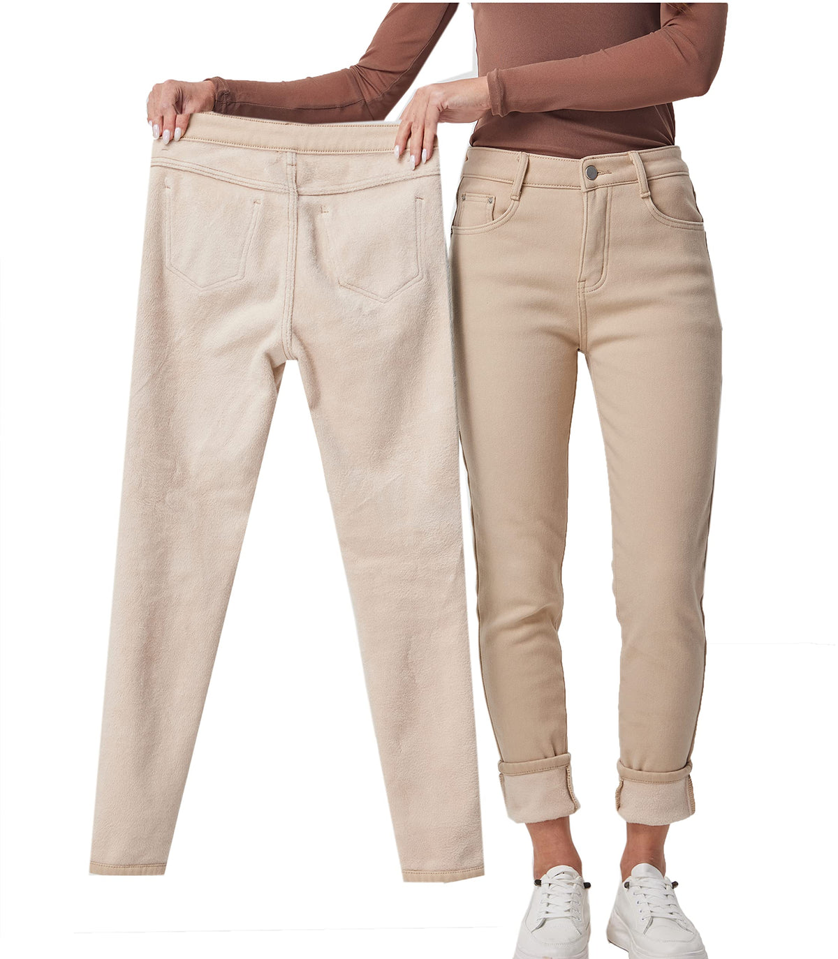 BackUpMyFilesNow CozyFleece women's winter skinny jeans in dark wash, featuring a snug fleece lining and slim fit design.