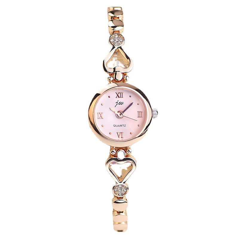 Women's steel strap student watch bracelet, silver-tone wristwatch with linked metal band