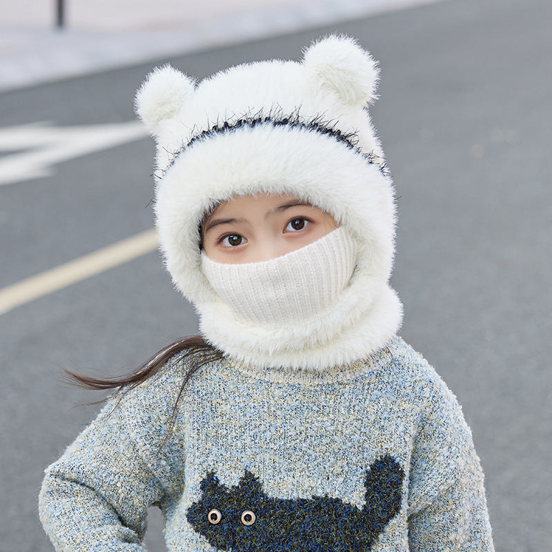Warm windproof knitted wool hat with earflaps in a cozy winter design