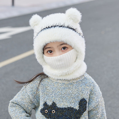 Warm windproof knitted wool hat with earflaps in a cozy winter design