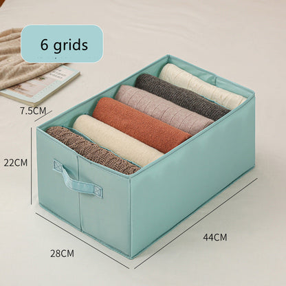 Denim pants drawer organizer box for neatly storing clothes, featuring a structured compartment design