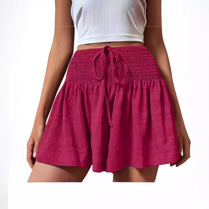 Women's summer solid color drawstring sports shorts, European and American fashion style
