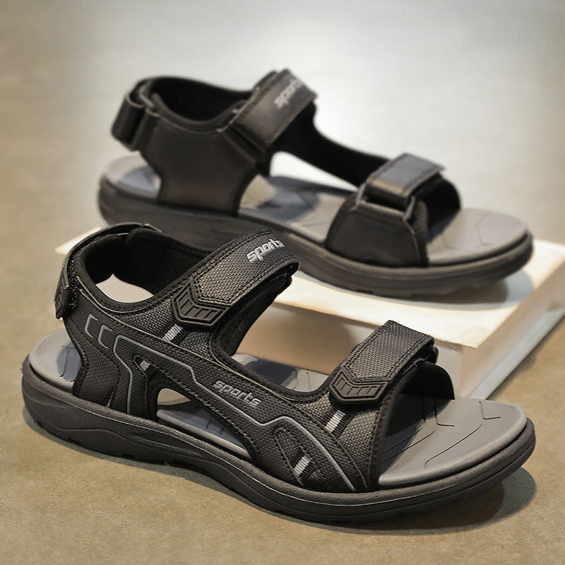Men’s casual non-slip work sandals, black open-toe design with adjustable straps and durable sole