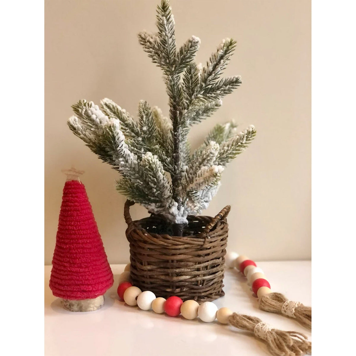 Christmas layout mini Christmas tree decorations displayed together for festive holiday decor