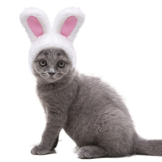 Warm fashion rabbit ears pet hat for dogs and cats, soft beige fabric with long floppy ears
