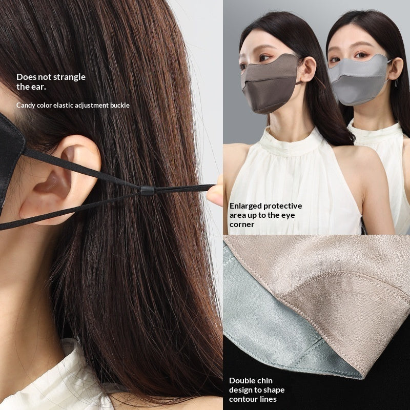 Silk sun-protective UV-blocking breathable face mask in close-up view