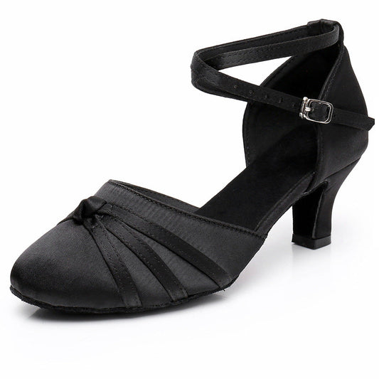 Women's Baotou Latin dance shoes, soft-soled ballroom dancing shoes with a middle heel and high heel options