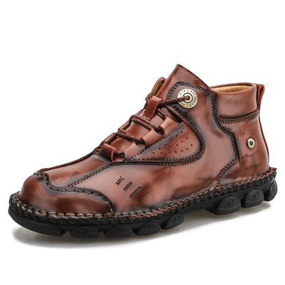 Backupmyfilesnow® chic high-top leather grip shoes with stylish design and laces, shown from a side angle.