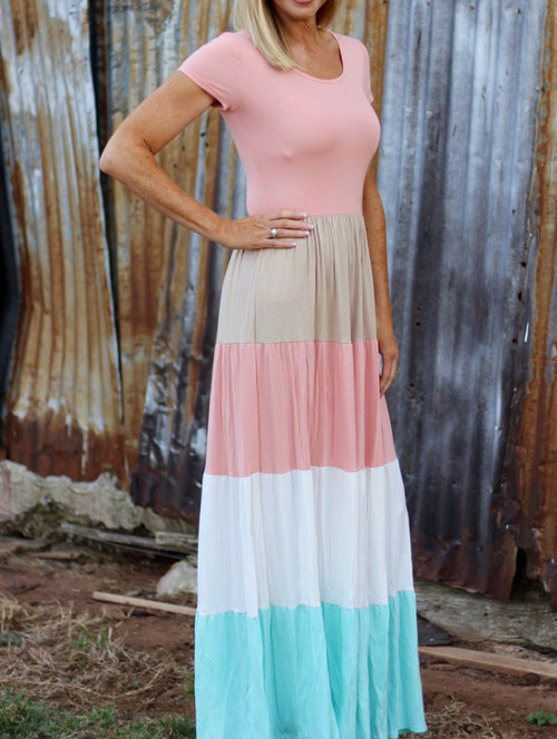 Short-sleeved large striped stitching women's parent-child dress by My Store