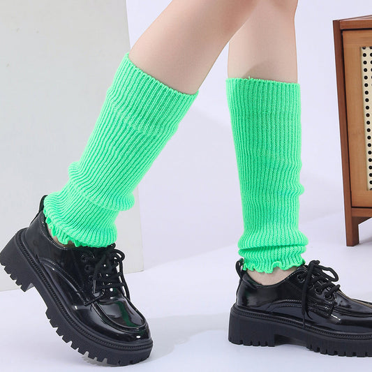 Neon ribbed knitted leg warmers for women and girls, Japanese Lolita winter boot gaiters hosiery