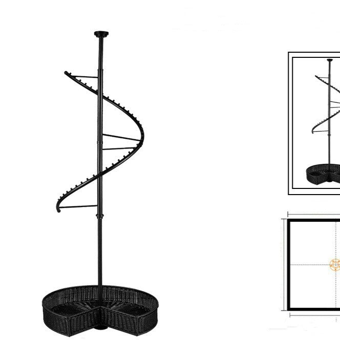 360-degree rotating wardrobe closet hanger with multiple garment hooks, black metal frame
