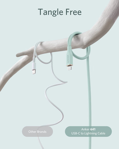 Anker 641 USB-C to Lightning silicone charging cable, 6ft green color, designed for fast device charging and durability
