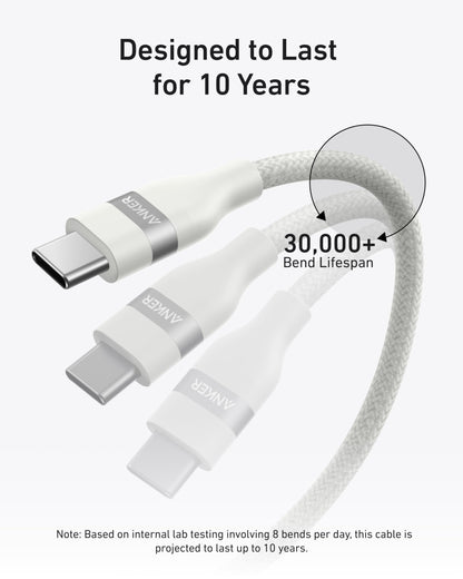 Anker 25K 165W laptop power bank with built-in retractable white cables, portable charging device for laptops and devices.