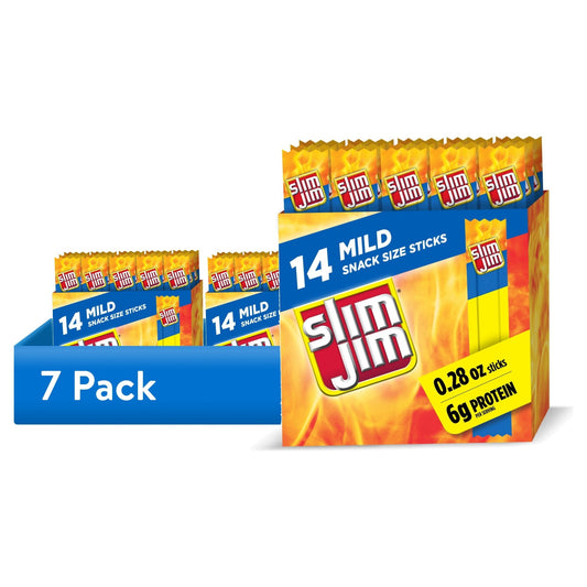(7 Pack) Slim Jim Smoked Meat Sticks, Mild Flavor, 6G Protein per Serving, Snack Size, 0.28 Oz. (14 Count) - BACKUPMYFILESNOW.COM®