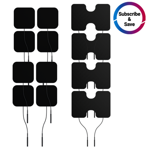 iReliev wired large and small refill kit with replacement pads for pain relief devices, shown with transparent pads in the image