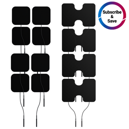 iReliev wired large and small refill kit with replacement pads for pain relief devices, shown with transparent pads in the image