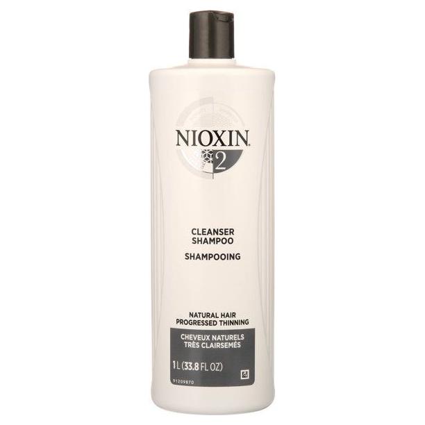 Nioxin System 2 Cleanser Shampoo in a 33.8 oz bottle, designed for thinning hair and scalp care.