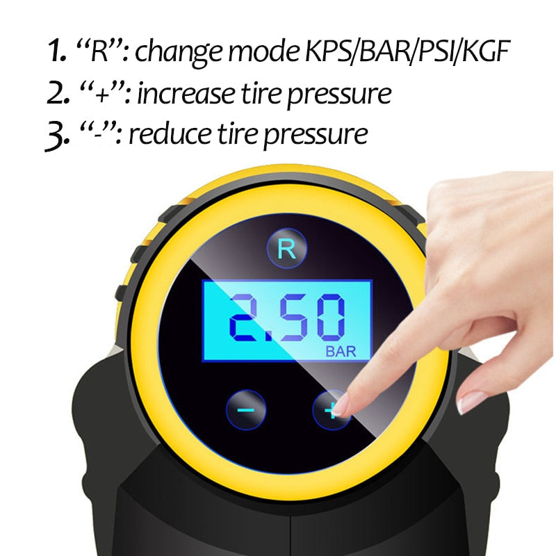 Portable handheld digital LED smart car air compressor with automatic inflation display