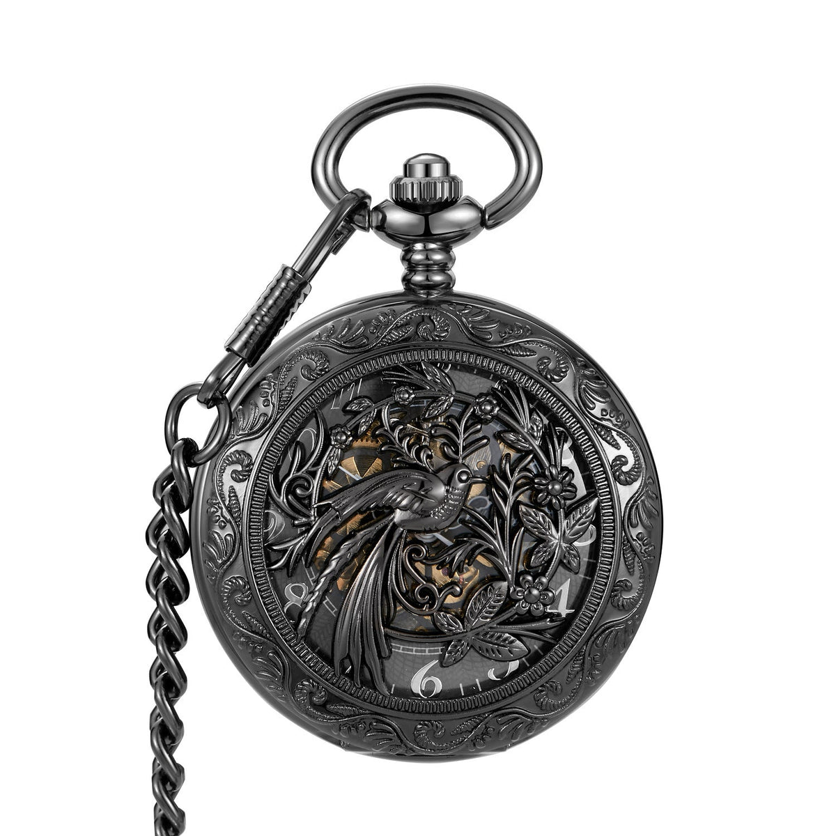 Roman-style semi-automatic mechanical pocket watch with classic Roman numeral dial and metal case