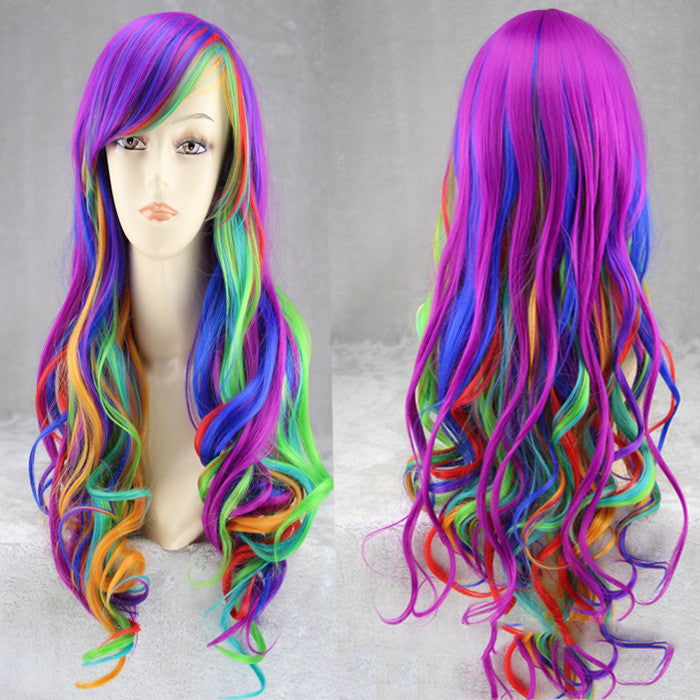 Colorful rainbow gradient hairstyle with vibrant multicolor strands