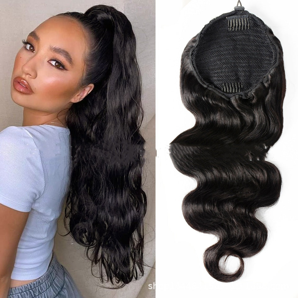 Natural black drawstring ponytail human hair wig by My Store