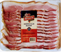 Sliced smoked bacon slab from Artas'n Meats, showing crispy, smoky bacon slices with marbled fat on a white background.