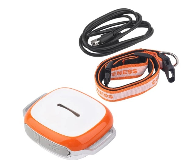 Collared Cat Dog Tracker Pet Locator in black collar with compact tracking device