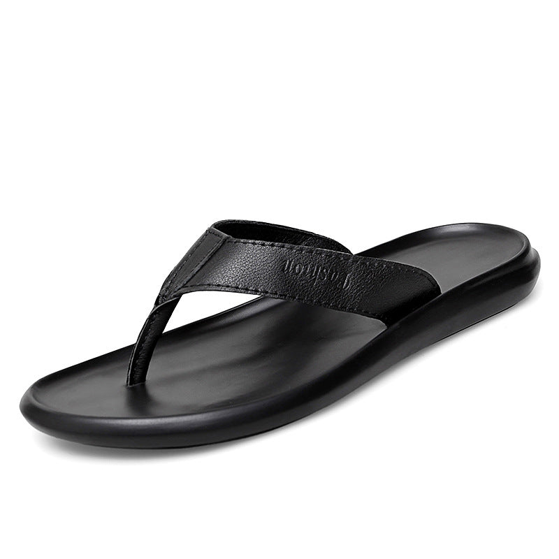 Men's flat-soled flip-flop outdoor sandals in casual style, shown from the side