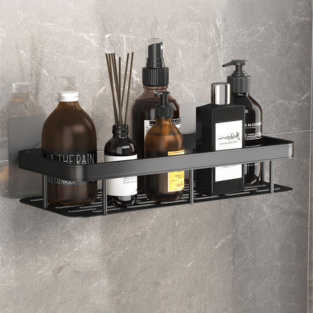 Black rectangular space aluminum wall shelf for bathroom or kitchen use, dual-purpose hanging storage rack