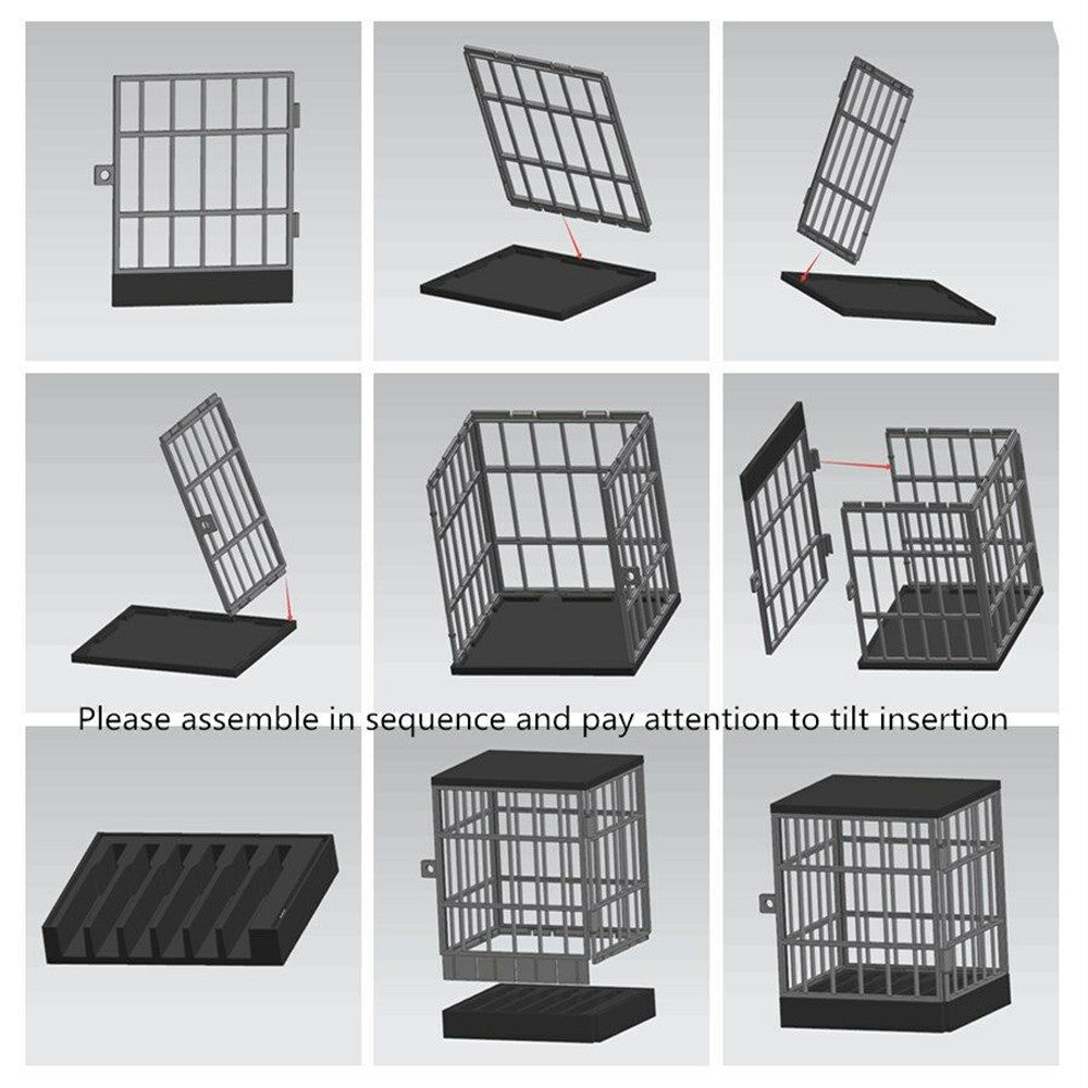 Phone storage cage organizer, front view with multiple compartments for holding mobile phones