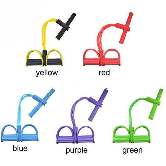 Natural latex foot pedal elastic pull rope with handle, fitness bodybuilding expander in black and yellow