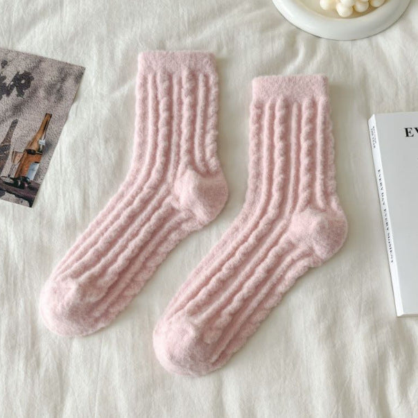 Women’s thick solid-color mid-calf cotton socks by My Store