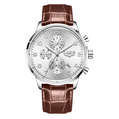 Multifunctional calendar leather belt waterproof men’s business mechanical watch with classic round dial
