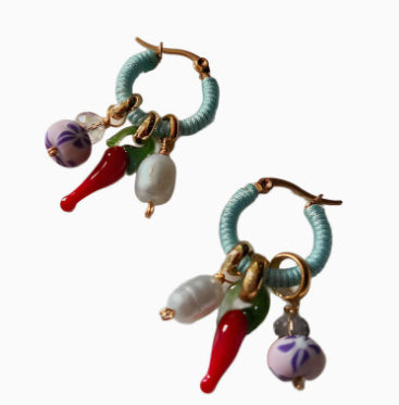 Stainless steel chili-shaped pearl multi-drop pendant earrings by My Store