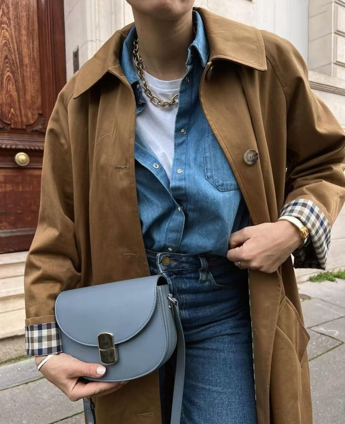 Women's khaki single-breasted polo shirt trench coat by My Store