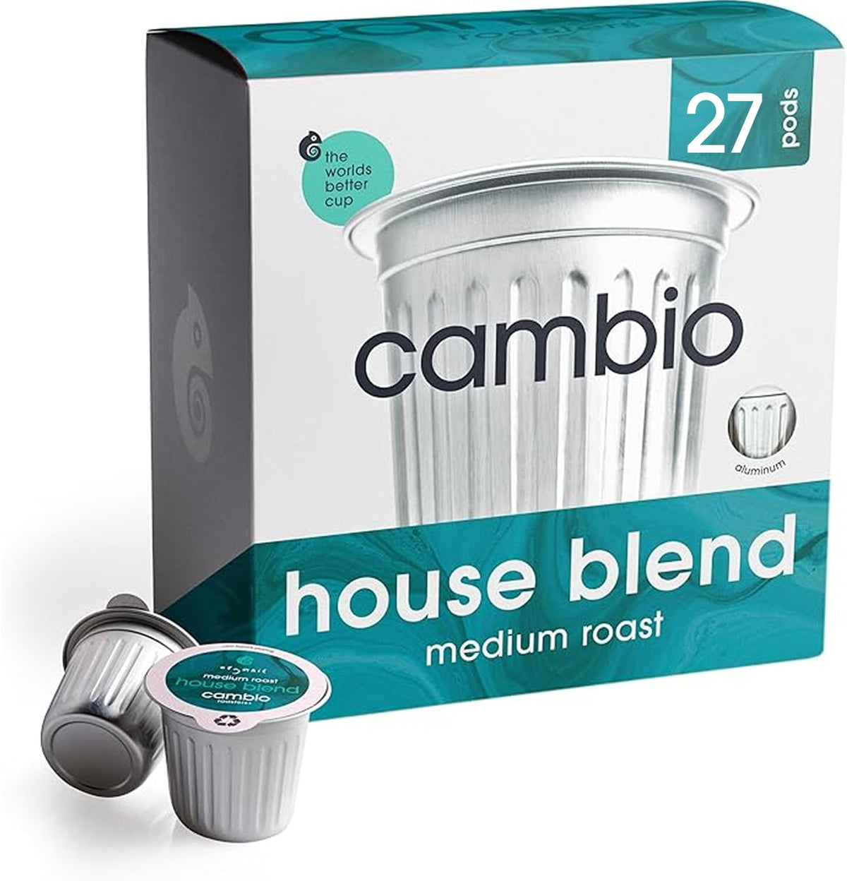 Cambio Roasters Colombian medium roast organic coffee pods, recyclable aluminum, Keurig compatible, 60-count, bold flavor, fresh taste