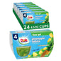 Dole Fruit Bowls Peaches, 4.3oz snack cups, showing individual peach slices in clear plastic cups with colorful lids.