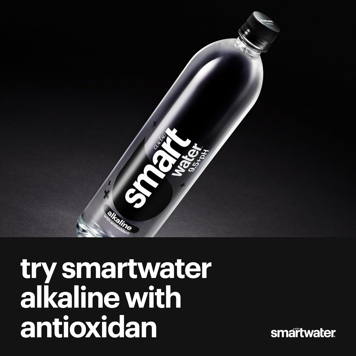 BackupMyFilesNow® smartwater vapor distilled water bottles, 16.9 fl oz, 6-pack, clear plastic bottles with blue caps.